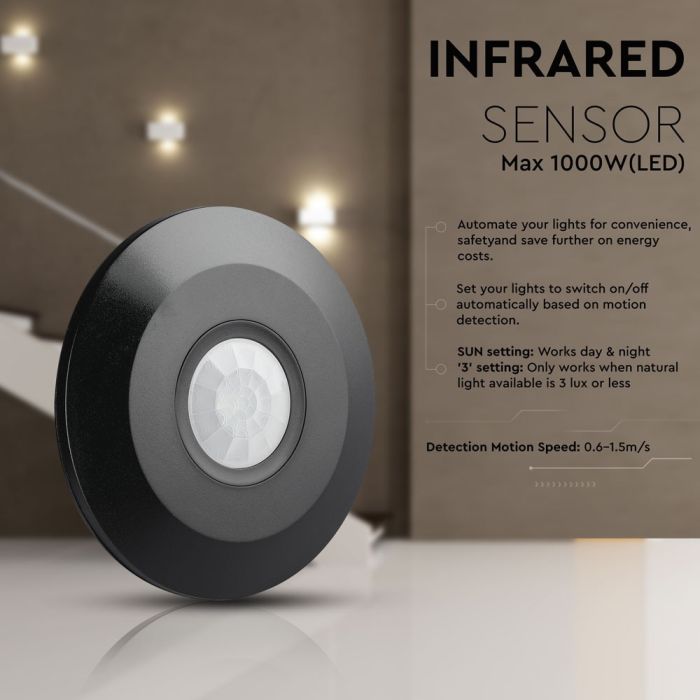 Sensor de movimiento por infrarrojos V-TAC - IP20 - Negro-extra-1.webp