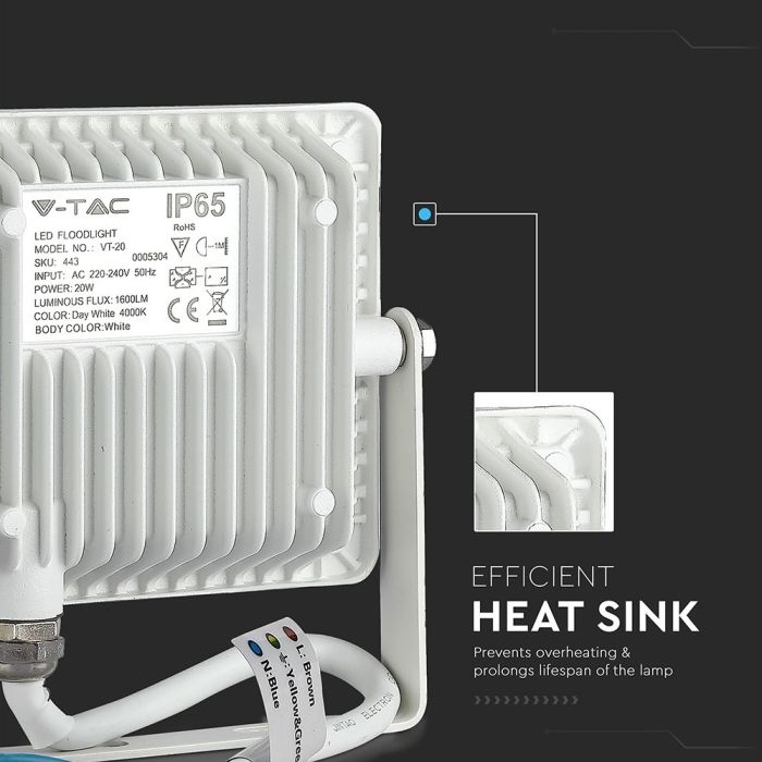 Proyector LED V-TAC - Samsung - Impermeable IP65 - Blanco - 20W - 1600 Lúmenes - 6400K-extra-7.webp