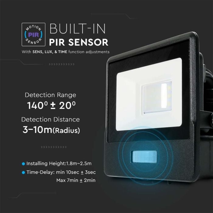 Proyector LED V-TAC - Samsung - Sensor PIR - Impermeable IP65 - Negro - 10W - 735 Lumens - 4000K-extra-7.webp