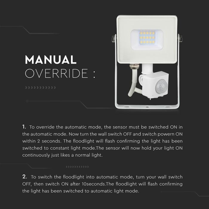 Proyector LED giratorio V-TAC - Samsung - Sensor PIR - Impermeable IP65 - Blanco - 10W - 800 Lumens - 4000K-extra-8.webp
