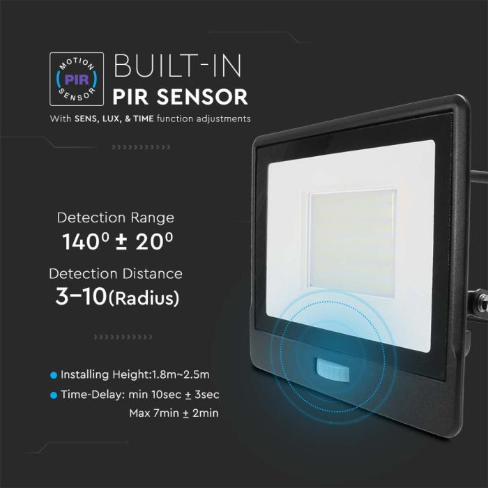 Proyector LED V-TAC - Samsung - Sensor PIR - Impermeable IP65 - Negro - 50W - 4000 Lúmenes - 6500K-extra-7.webp