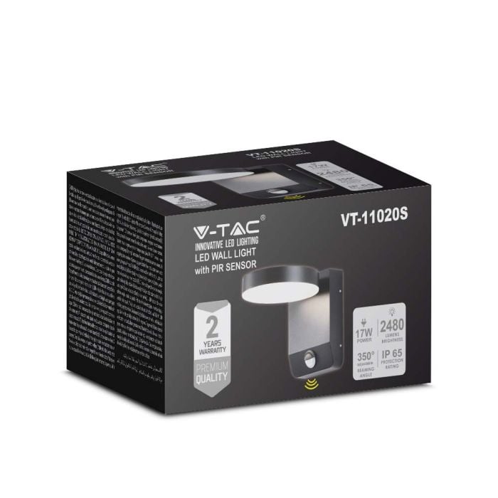 Aplique LED giratorio V-TAC - Sensor PIR - Impermeable IP65 - Negro -17W - 2480 Lumens - 3000K-extra-3.webp