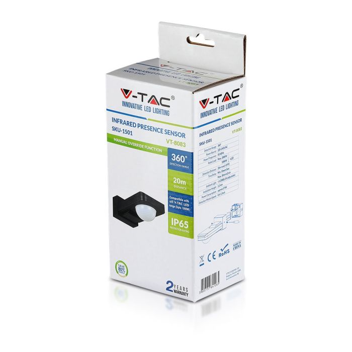 Sensor de movimiento por infrarrojos V-TAC - Impermeable IP65 - Negro-extra-5.webp