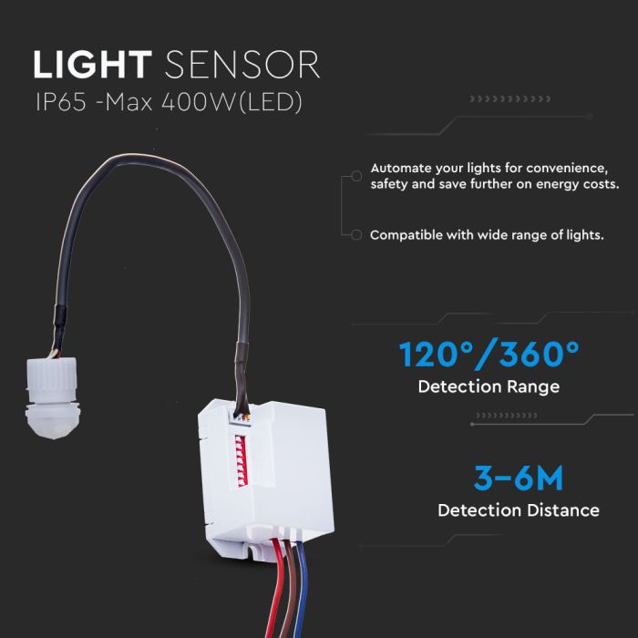 Sensor de movimiento por infrarrojos V-TAC - Impermeable IP65 - Blanco-extra-3.webp