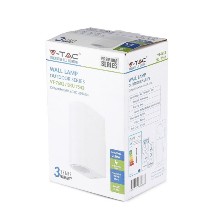 V-TAC Aplique Exterior - UP - Down - Accesorios de Pared - Soporte GU10 - IP44 - Blanco-extra-5.webp