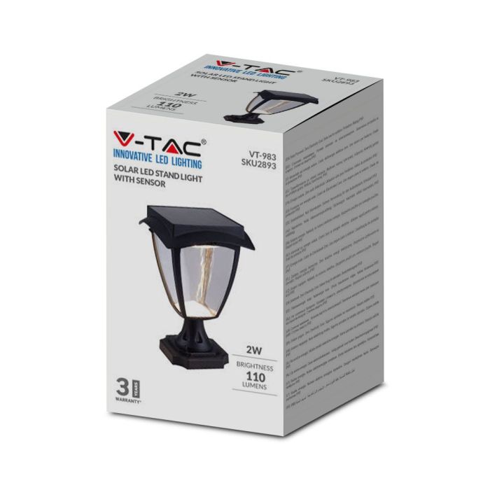 V-TAC Lámpara Solar de Pie -IP65 Resistente al Agua - Negro Mate - 2W - 110 Lumens - 3000K+6000K-extra-3.webp