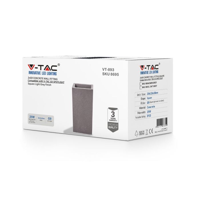 V-TAC LED Lámpara de pared x2 - Lámpara de pared de hormigón - G9 - IP20 - Gris claro-extra-4.webp