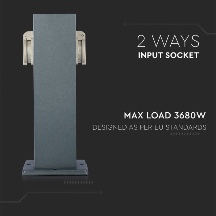 Adaptadores y Tomas V-TAC - 2 Vías - Tomas de Jardín - IP44 - Gris Oscuro-extra-7.webp