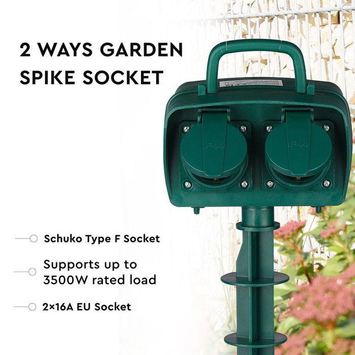Adaptadores y Tomas V-TAC - 2 Vías - Tomas de Jardín - IP44 - Verde - 3m de cable-extra-1.webp