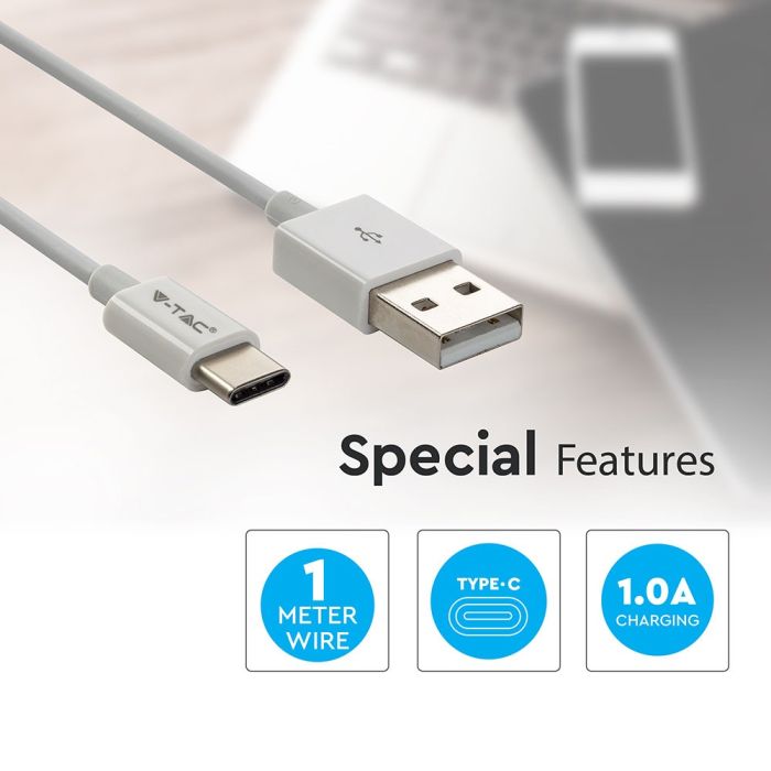 V-TAC Cable USB - Tipo C - Silver Series - Blanco - 1M-extra-4.webp