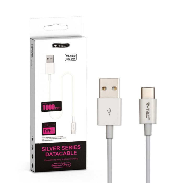 V-TAC Cable USB - Tipo C - Silver Series - Blanco - 1M-extra-5.webp