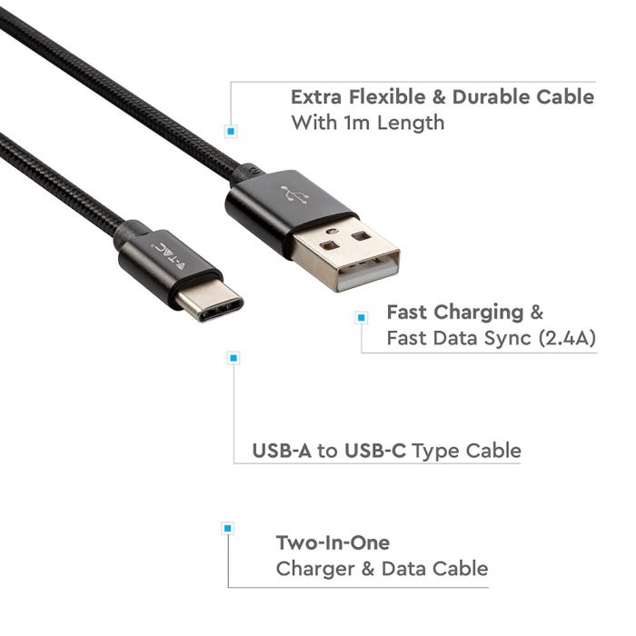 V-TAC Cable USB - Trenzado - Tipo C - Platinum Series - Negro - 1M-extra-3.webp