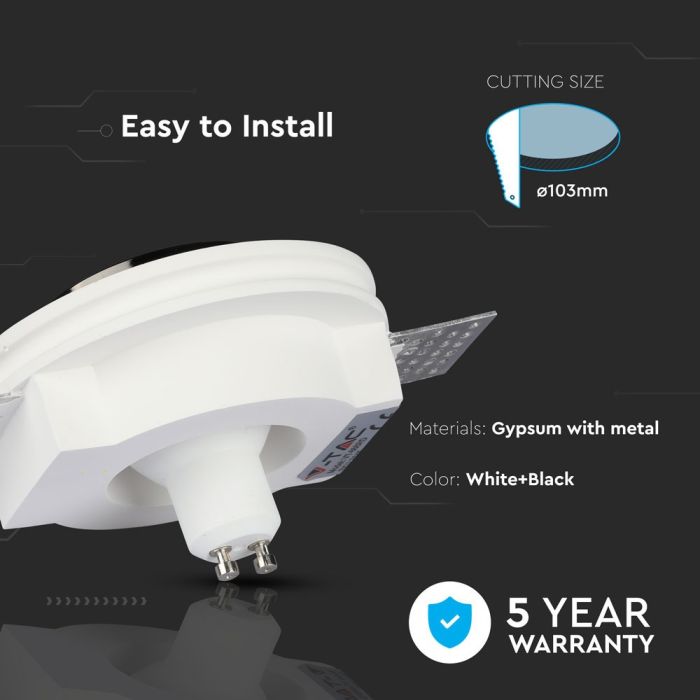 V-TAC LED Aro de yeso redondo - Empotrable - GU10 - IP20 - Blanco + Negro-extra-4.webp