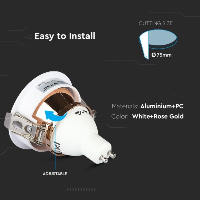 V-TAC LED Aro redondo - Empotrable - GU10 - IP20 - Blanco + Oro Rosa-extra-5.webp