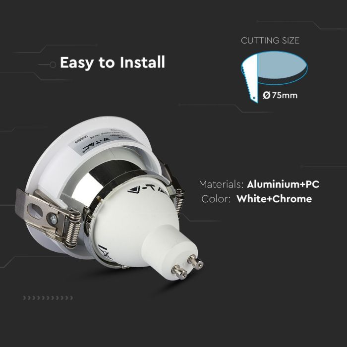 V-TAC LED Aro redondo - Empotrable - GU10 - IP20 - Blanco + Cromo-extra-4.webp