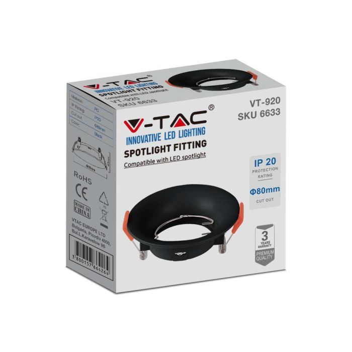 V-TAC LED Aro redondo - Empotrable - GU10 - IP20 - Negro-extra-5.webp