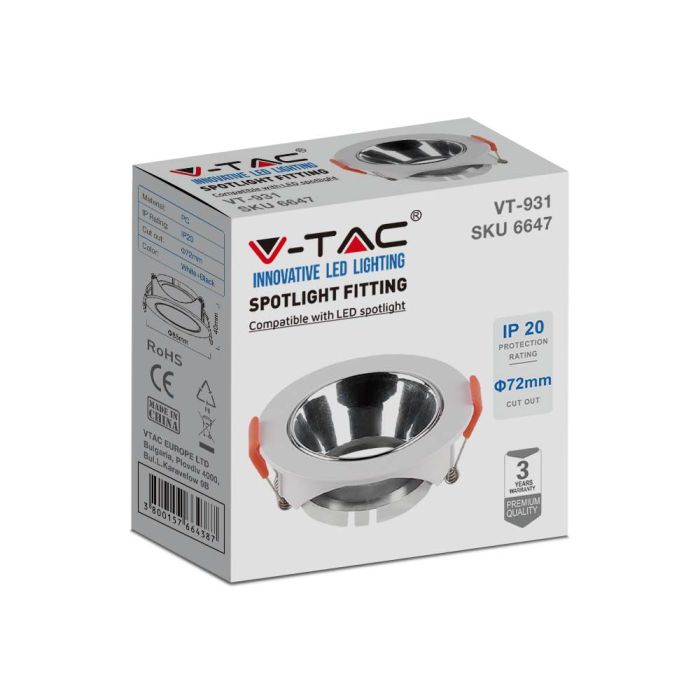 V-TAC LED Aro redondo - Empotrable - GU10 - IP20 - Blanco + Cromo-extra-5.webp