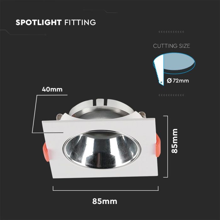 V-TAC Aro cuadrado LED - Empotrable - GU10 - IP20 - Blanco + Cromo-extra-2.webp