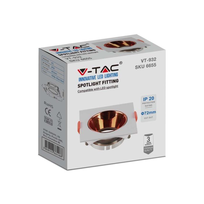 V-TAC Aro cuadrado LED - Empotrable - GU10 - IP20 - Blanco + Oro Rosa-extra-5.webp