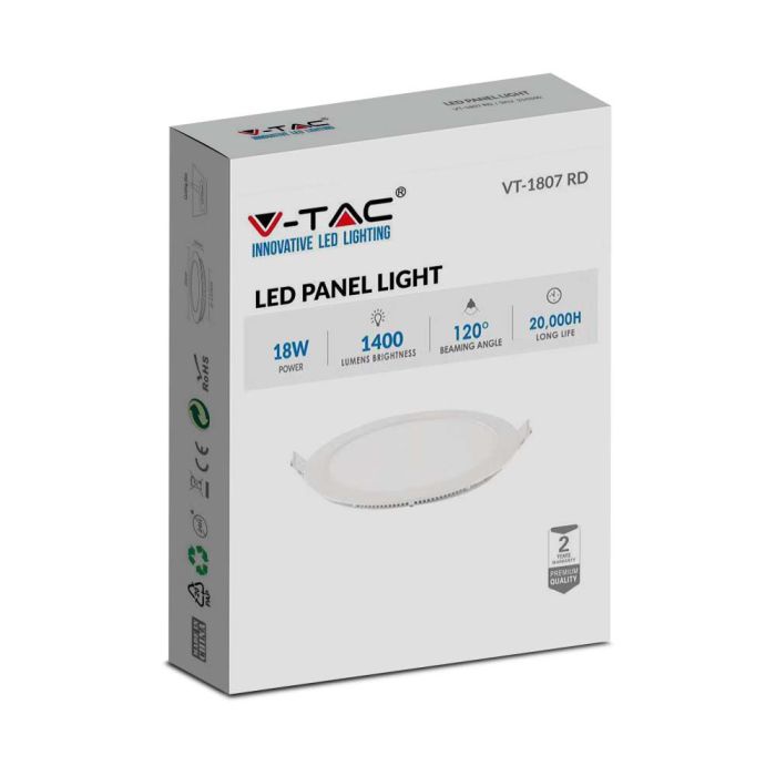 Mini panel LED redondo V-TAC - Serie Premium - IP20 - Blanco - 18W - 1400 Lúmenes - 2700K-extra-3.webp