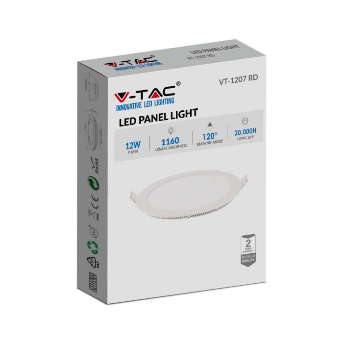 Mini panel LED redondo V-TAC - Serie Premium - IP20 - Blanco - 12W - 1160 Lúmenes - 2700K-extra-3.webp