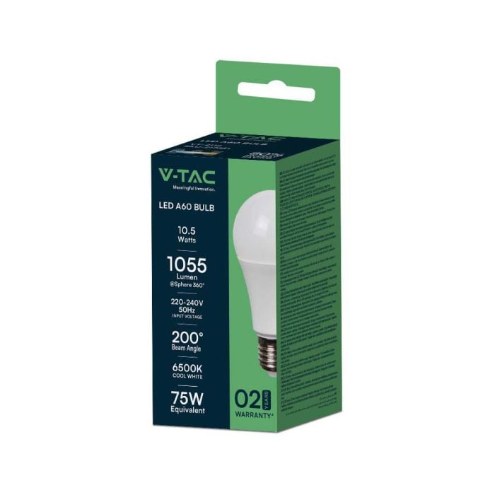 Bombilla LED V-TAC GLS - Soporte E27 - IP20 - Blanca - 10.5W - 1055 Lumens - 6500K - Pack de 25-extra-4.webp