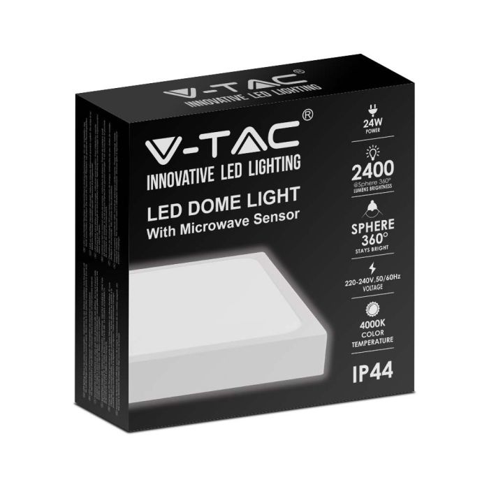 V-TAC LED Plafón cuadrado - Sensor Microondas - IP44 - Blanco - 24W - 2400 Lumens - 4000K - 295MM-extra-3.webp