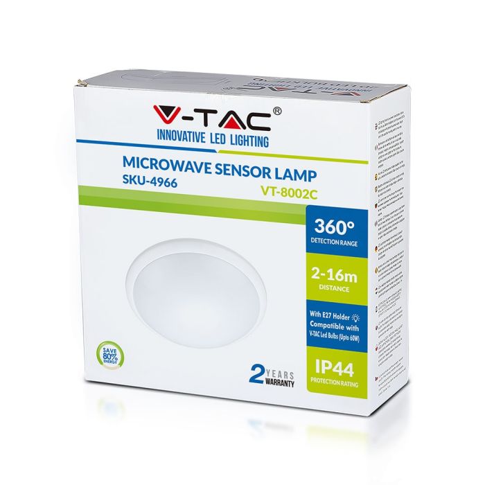 Luz de Cúpula Redonda LED V-TAC - Sensor Microondas - IP44 - Blanco - 296mm-extra-5.webp