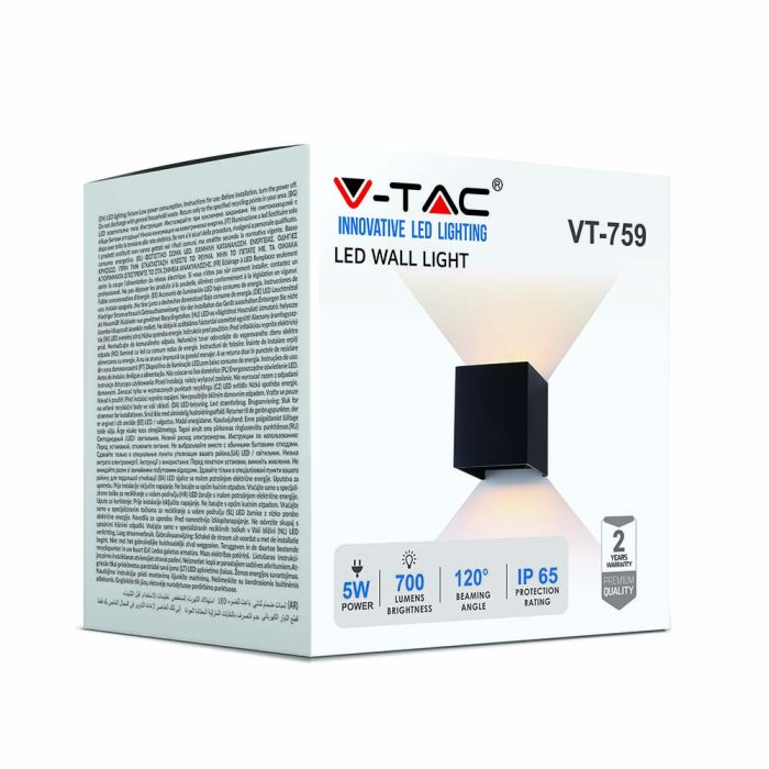 V-TAC LED Aplique Cuadrado - Bridgelux - IP65 Impermeable - Negro - 5W - 700 Lumens - 4000K-extra-5.webp