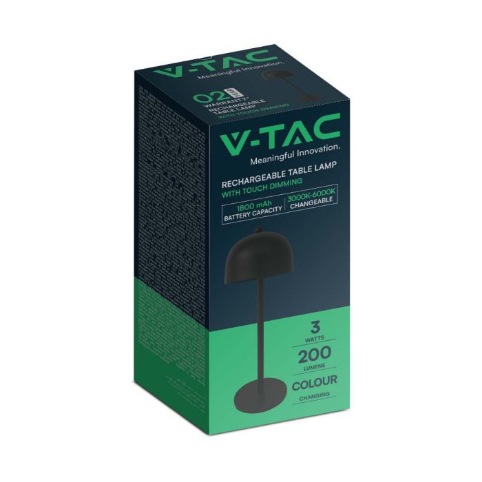 V-TAC Lámpara de Sobremesa Recargable - IP20 - Negra - 3W - 200 Lumens - 3IN1-extra-7.webp