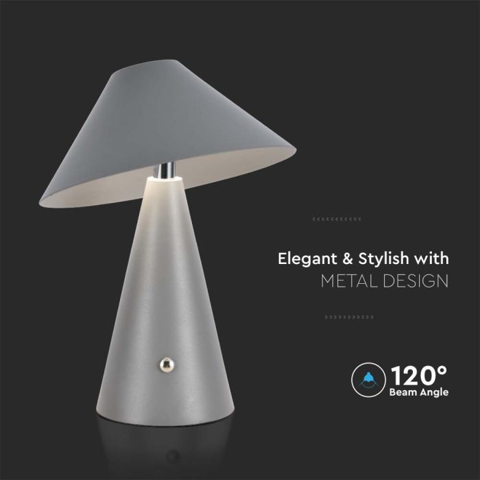 V-TAC Lámpara de Sobremesa Recargable - IP20 - Gris - 3W - 200 Lumens - 3IN1-extra-4.webp