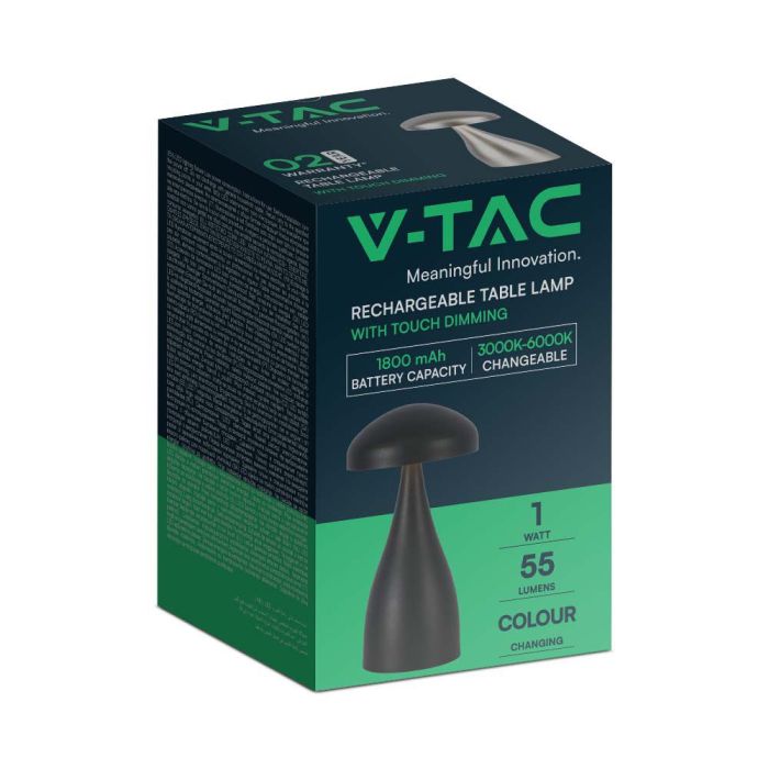 V-TAC Lámpara de Sobremesa Recargable - IP20 - Negra - 1W - 55 Lumens - 3IN1-extra-8.webp