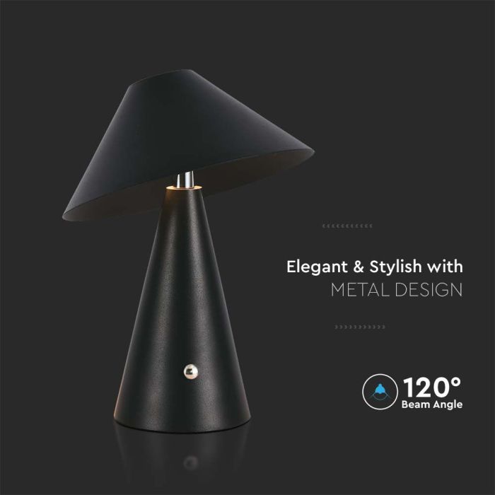 V-TAC Lámpara de Sobremesa Recargable - IP20 - Negra - 3W - 200 Lumens - 3IN1-extra-4.webp