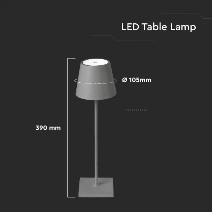 V-TAC Lámpara Recargable de Mesa - Lámparas de Escritorio - IP20 - Gris - 3W - 80 Lumens - 4000K-extra-2.webp