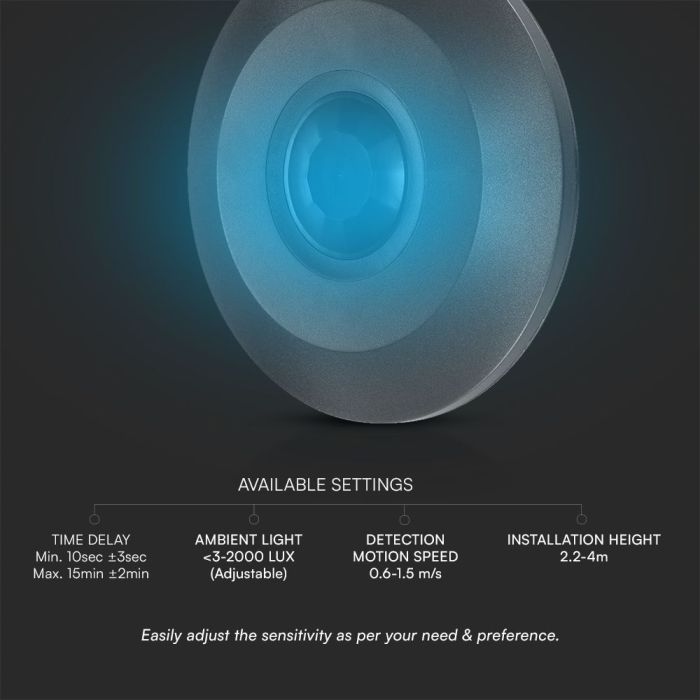 V-TAC PIR Sensores de Movimiento de Techo - (MAX: 1000W LED) - IP20 - Negro-extra-4.webp