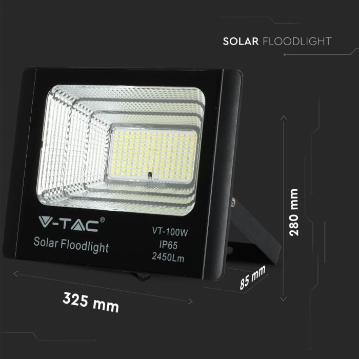 Proyector con panel solar V-TAC - IP65 Impermeable - Negro - 35W - 2450 Lumens - 4000K-extra-6.webp