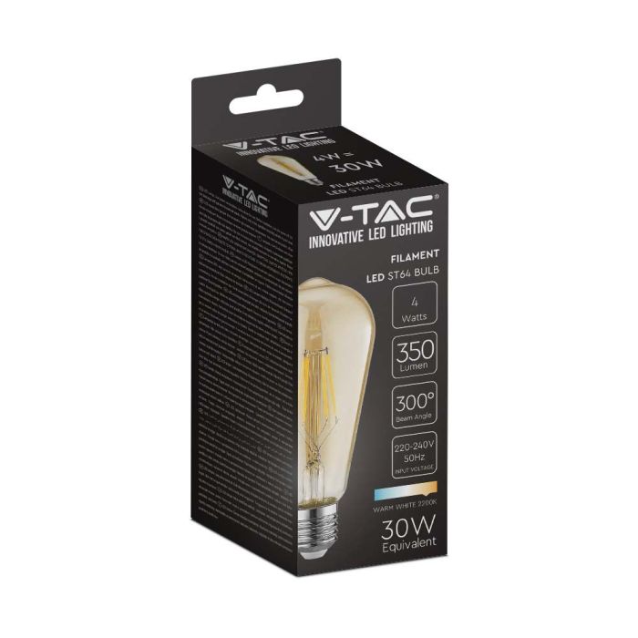Bombilla LED V-TAC - Ámbar - ST64 - Soporte E27 - IP20 - 4W - 350 Lumens - 2200K-extra-3.webp