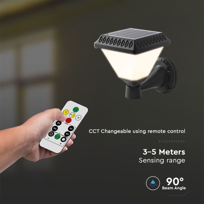 Aplique Solar V-TAC - IP44 - Negro - 0.8W- 75 Lumens - 3IN1-extra-6.webp