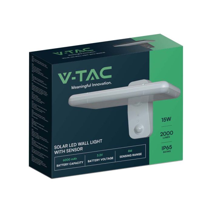 V-TAC Sensor Solar Luz de Pared - IP65 Impermeable - Blanco - 15W- 2000 Lumens - 6000K + 4000K-extra-3.webp