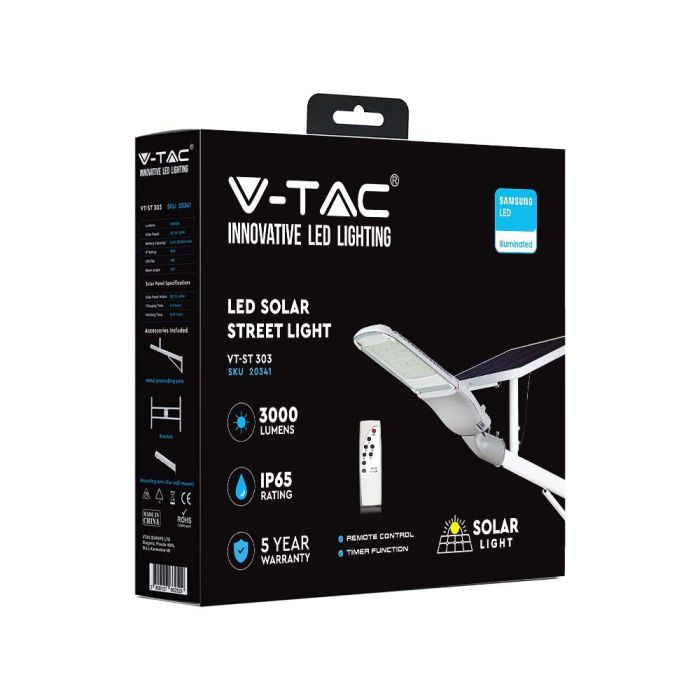 V-TAC Farola Solar - Samsung - IP65 Impermeable - Blanca - 3000 Lúmenes - 6000K-extra-4.webp