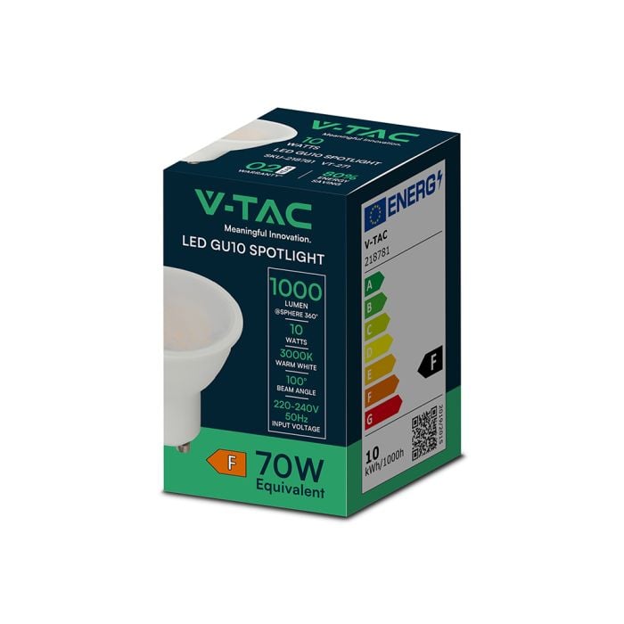 V-TAC LED Spot Light - 100lm/w - GU10 - Lente 100° - IP20 - Blanco - 10W - 1000 Lumens - 3000K - Pack de 10-extra-7.webp