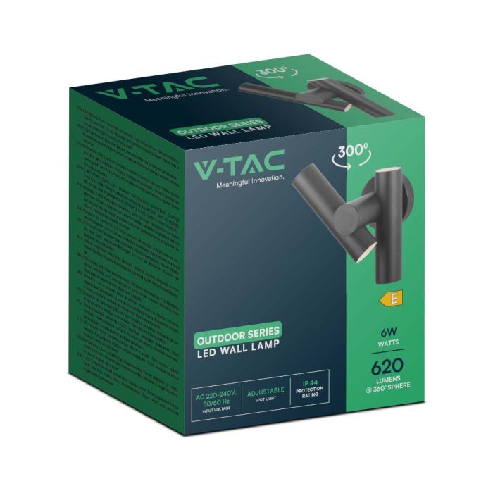 V-TAC LED Aplique Moderno - Foco 2 Vias - IP44 - Cuerpo Negro - 6W- 620 Lumens - 3000K-extra-9.webp