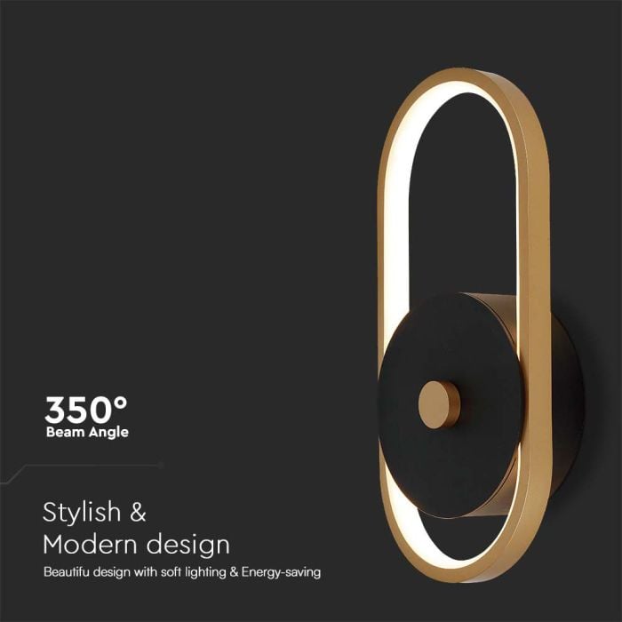 V-TAC LED Aplique Moderno - IP54 - Negro + Cuerpo Latón Antiguo - 15W- 1650 Lumens - 4000K-extra-4.webp