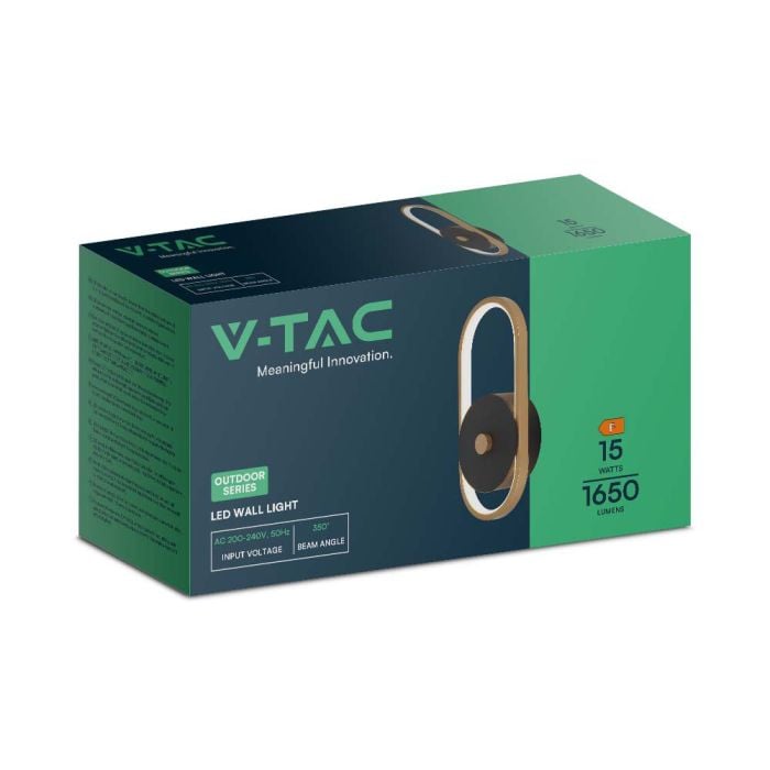 V-TAC LED Aplique Moderno - IP54 - Negro + Cuerpo Latón Antiguo - 15W- 1650 Lumens - 4000K-extra-6.webp