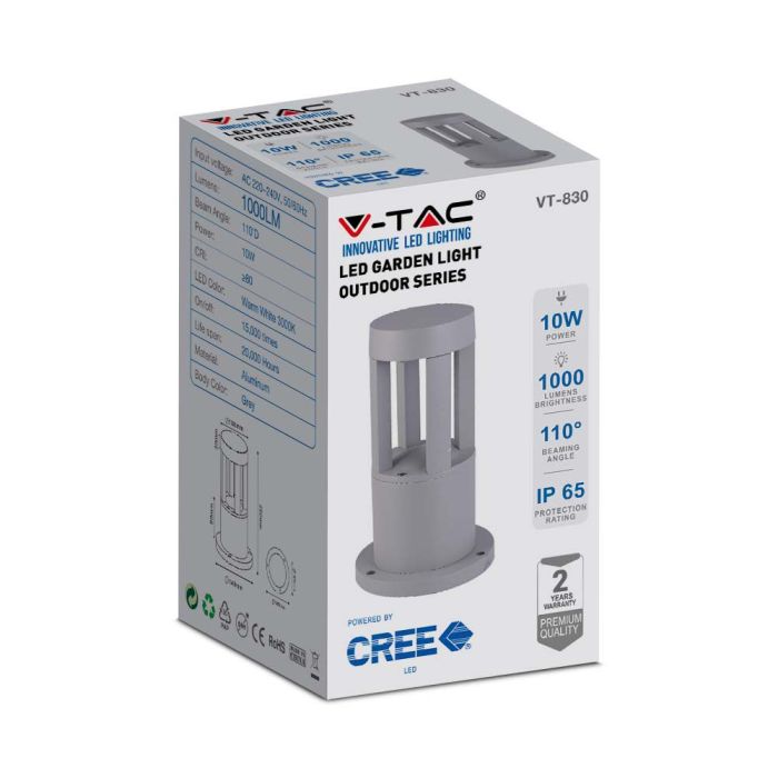 V-TAC LED Bolardo- IP65 Impermeable - Gris - 10W - 1000 Lumens - 3000K - 25CM-extra-5.webp