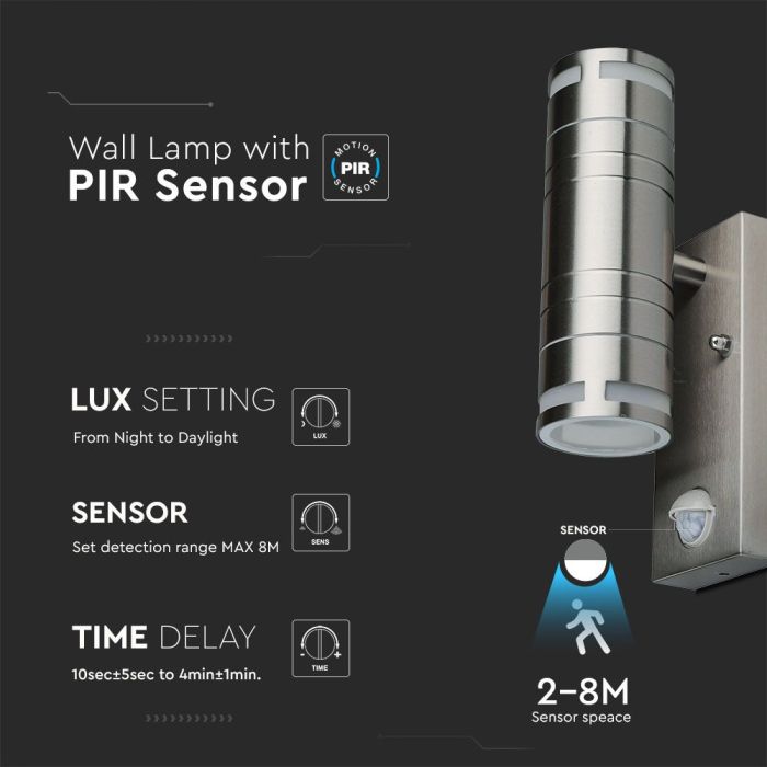 V-TAC Lámpara de Pared Exterior - UP - Down - Accesorios de Pared - Soporte GU10 - IP44 - Acero Inoxidable-extra-5.webp