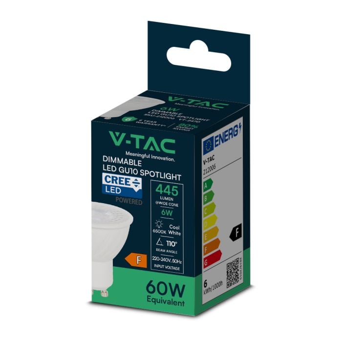 V-TAC LED Dicroica - GU10 - Lente 110° - IP20 - Blanco - 6W - 445 Lumens - 6500K-extra-5.webp