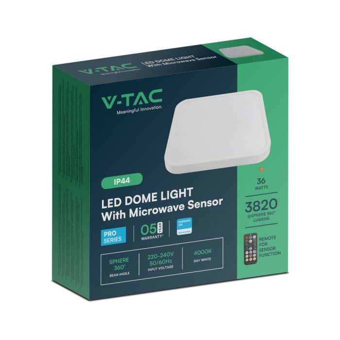 V-TAC LED Plafón cuadrado - Samsung - Sensor - IP44 - Blanco - 36W- 3820 Lumens - 4000K - 420MM-extra-9.webp