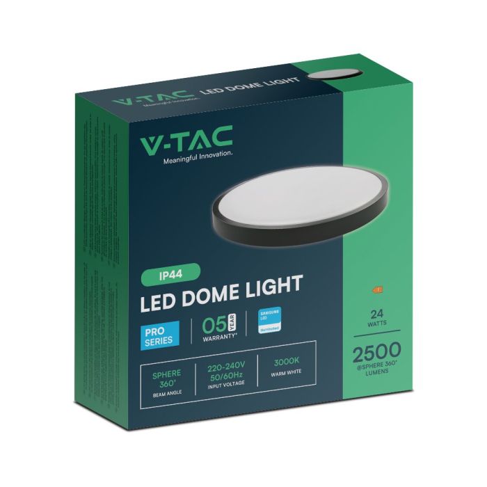 V-TAC LED Plafón redondo - Samsung - IP44 - Negro - 24W- 2500 Lumens - 3000K - 295MM-extra-7.webp
