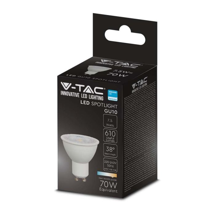 V-TAC LED Dicroica - Samsung - GU10 - Lente 38° - Blanco - 7.5W - 610 Lumens - 6500K-extra-6.webp